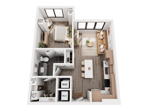 Floor plan for 1 bed, 1 bath, 680 sqft